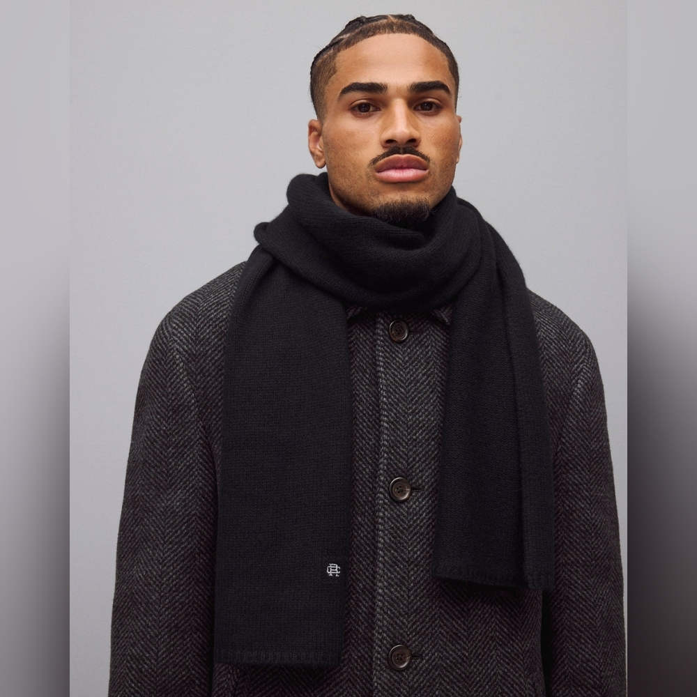 Brand New Reigning Champ 100% Cashmere Black Long Scarf 74" x 12"
